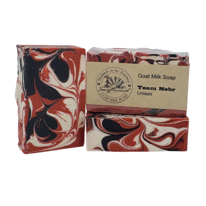 Goat Milk Soap | Team Nebraska Soap Bar | Handmade in the Heartland | 3 oz. | Small Batch | Unisex Scent | Cleansing | Packed With Essential Vitamins and Minerals | Skin Healthy Soap Bar | Made in Nebraska | Moisturizing