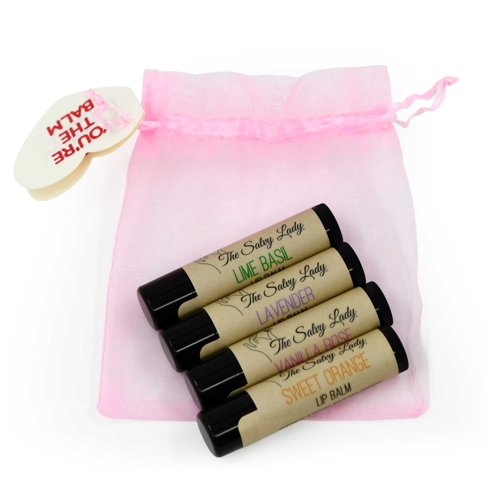 Valentine's Lip Balm Set | Pack of 4 | Sweet Orange, Vanilla Rose, Lime Basil, And Lavender Scents | The Salvy Lady