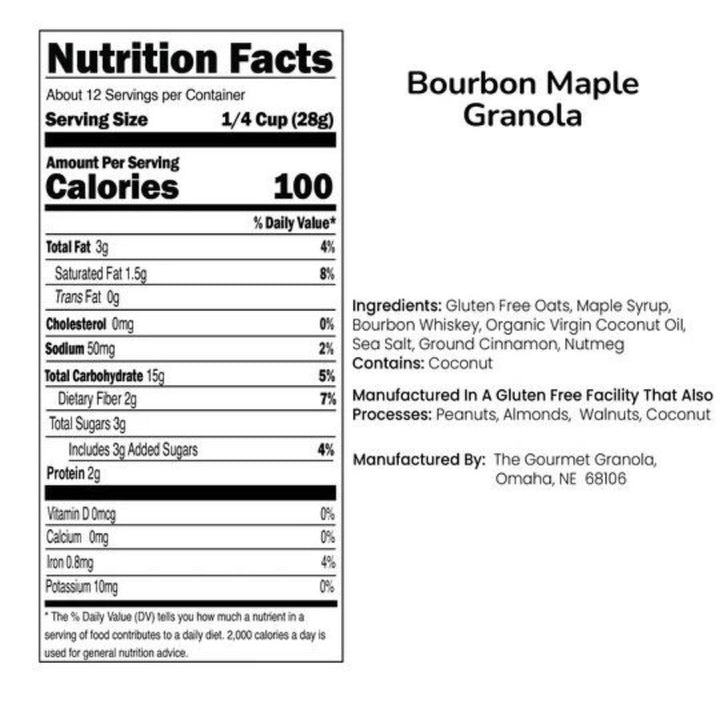 Gourmet Granola Bourbon Maple Nutritional Panel