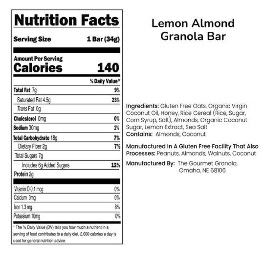 Lemon Almond Granola Bar Nutritional