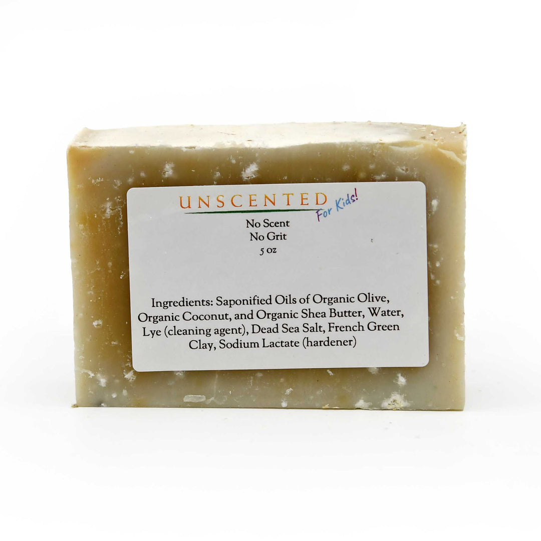 Unscented soap bar with a label on a white background