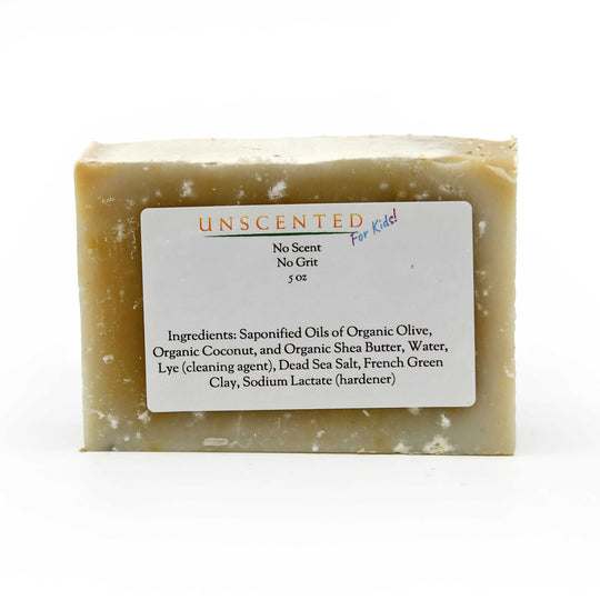 Unscented soap bar with a label on a white background
