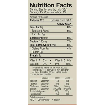 Side angle of Wanda's Organic Focaccia Mix with Nutrition Facts and Ingredients listed.
