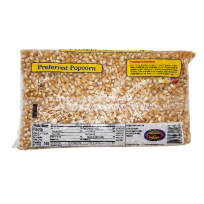 Back of Preferred Popcorns 2lb. bag with Nutrition Facts Shown