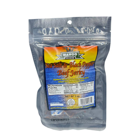 Sea Salt and Black Pepper Beef Jerky | 3 oz. Bag | Wahoo Locker | High Protein, Healthy Snack | Tender and Buttery Flavor | High Quality Beef | Perfect for On the Go | Burst of Flavor | Nebraska Beef Jerky