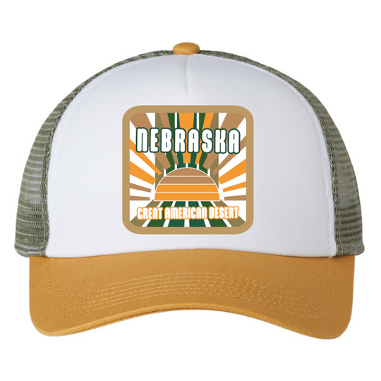 Nebraska Baseball Cap | Nebraska Great American Desert | Tan & Gray | One Size Fits Most | Timeless Style | Adjustable