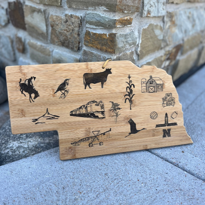 Nebraska Themed Cutting Board | 16" x 9" x 1" | RCK Creations & More