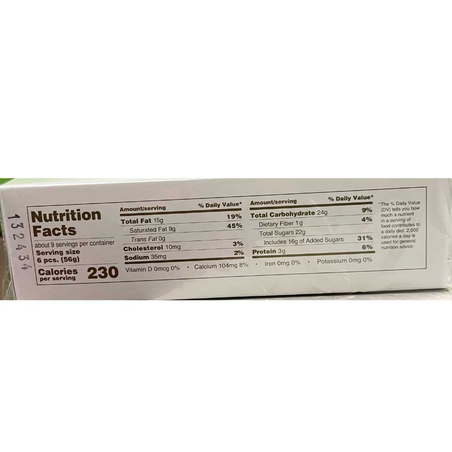 Nutrition facts label for Bakers Candies on a food package with white background
