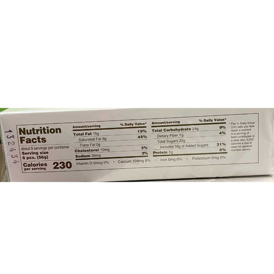 Nutrition facts label for Bakers Candies on a food package with white background