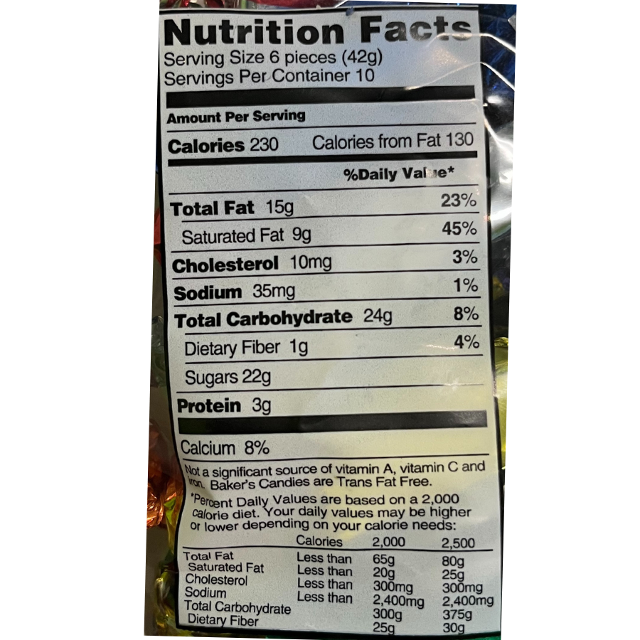 Nutrition Facts label found on the back of the package.