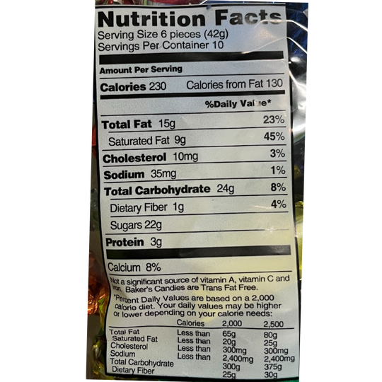 Nutrition Facts label found on the back of the package.