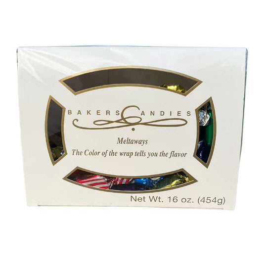 Box of Bakers Candies Meltaways with colorful candy pieces inside