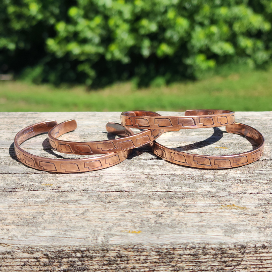 Nebraska Bracelet | Hand Stamped Adjustable Bracelet | Made with Real Copper | Made with Genuine Sterling Silver | Gifts Suitable for Men and Women | 1/4 in. wide | Your Choice of Genuine Copper or Sterling Silver