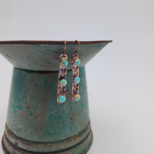 Turquoise & Copper Dangle Earrings | American Mined Turquoise Earring | Hand Crafted Genuine Copper | Boho Western Style Earring |2.5 Inches Long