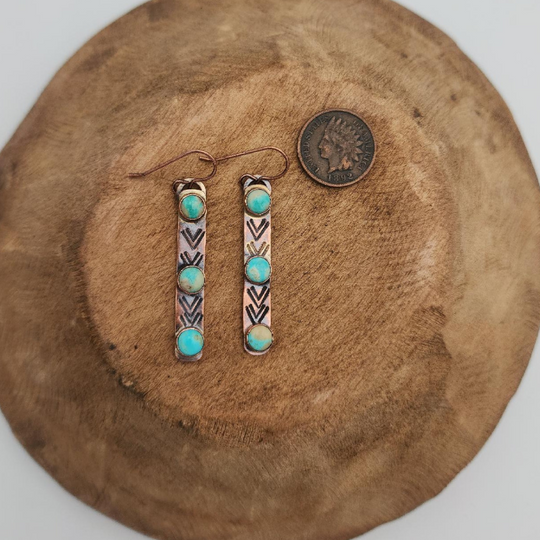 Turquoise & Copper Dangle Earrings | American Mined Turquoise Earring | Hand Crafted Genuine Copper | Boho Western Style Earring |2.5 Inches Long