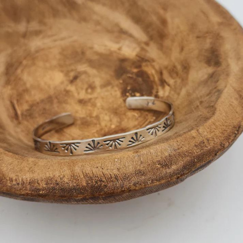 Hand Stamped Copper Bracelet in Wood Trey
