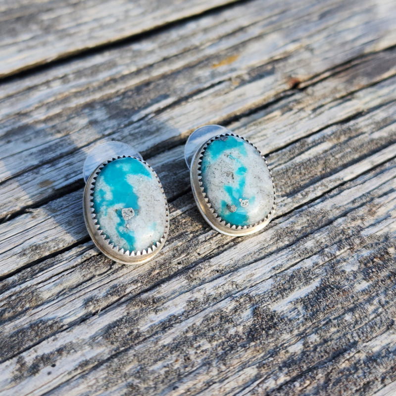 Turquoise Stud Earrings| Made From Real Sterling Silver | Hand Crafted | Oval Shaped Earring | Boho Western Style