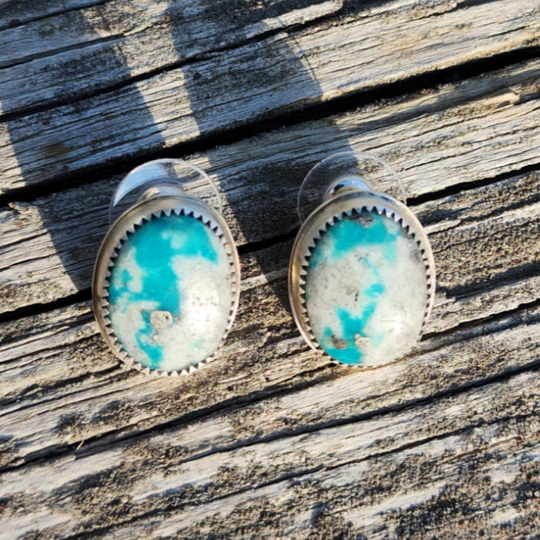 Turquoise Stud Earrings| Made From Real Sterling Silver | Hand Crafted | Oval Shaped Earring | Boho Western Style