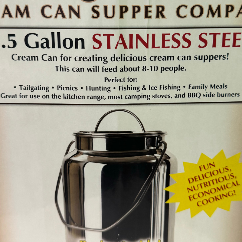 Stainless Steel Cream Can | On the Go or at Home Cooking | Campfire Cooking | Stovetop Cooking | One of a Kind | Heavy Duty |  2.5 Gallon Cream Can