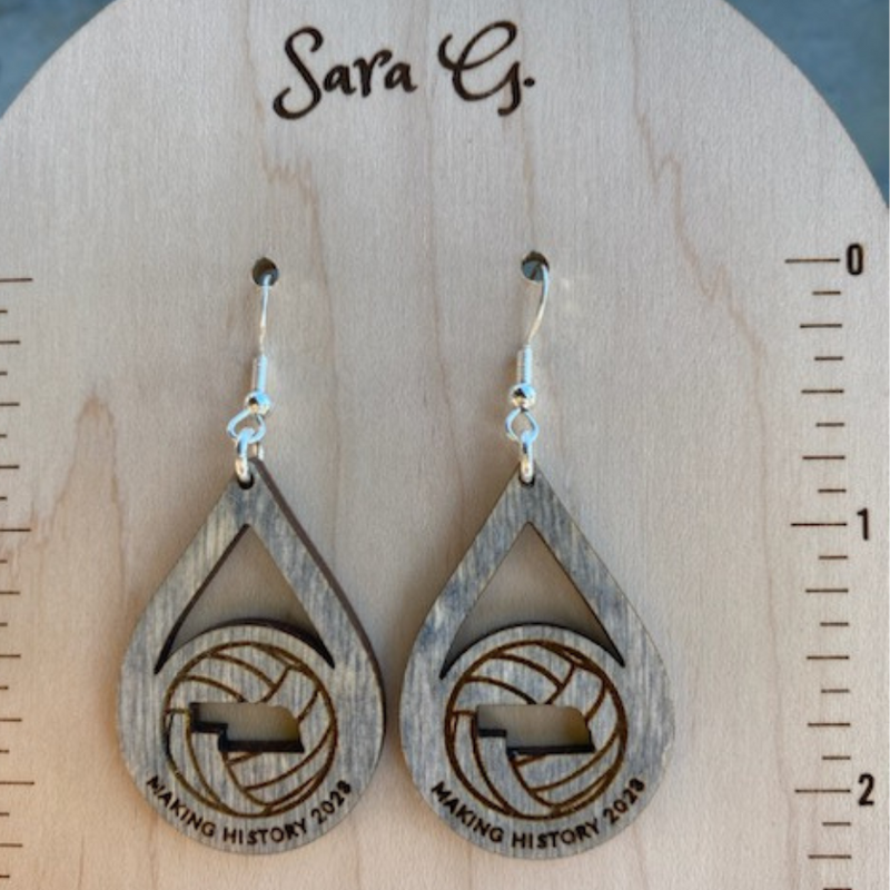 Wooden Volleyball Teardrop Dangle Earring | Making History Volleyball Earring | Made with Long Lasting Materials |Hand Crafted Earring | Nebraska Game Day Earrings | Lightweight | Hypoallergenic Earring Backs