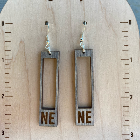 Nebraska Wooden Dangle Earrings | Rectangle Nebraska Dangle Earring | Lightweight | Classy & Simple Earring | Handmade Jewelry | Hypo Allergenic