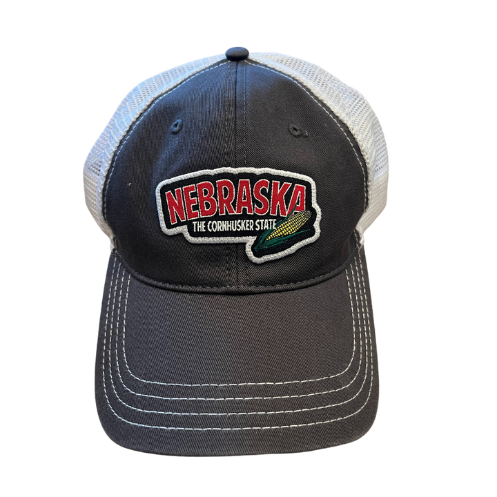 Nebraska | The Cornhusker State | Hat | Dark Gray Base With White Mesh Sides | Perfect Gift For Nebraska Fans | Cute, Stylish Nebraska Hat | Nebraska Game Day Hat | Perfect For Tailgates, BBQs, or Games