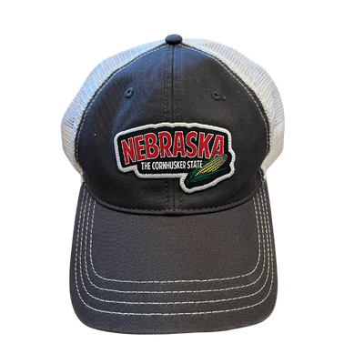 Nebraska | The Cornhusker State | Hat | Dark Gray Base With White Mesh Sides | Perfect Gift For Nebraska Fans | Cute, Stylish Nebraska Hat | Nebraska Game Day Hat | Perfect For Tailgates, BBQs, or Games