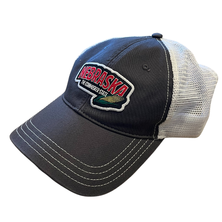 Nebraska | The Cornhusker State | Hat | Dark Gray Base With White Mesh Sides | Perfect Gift For Nebraska Fans | Cute, Stylish Nebraska Hat | Nebraska Game Day Hat | Perfect For Tailgates, BBQs, or Games