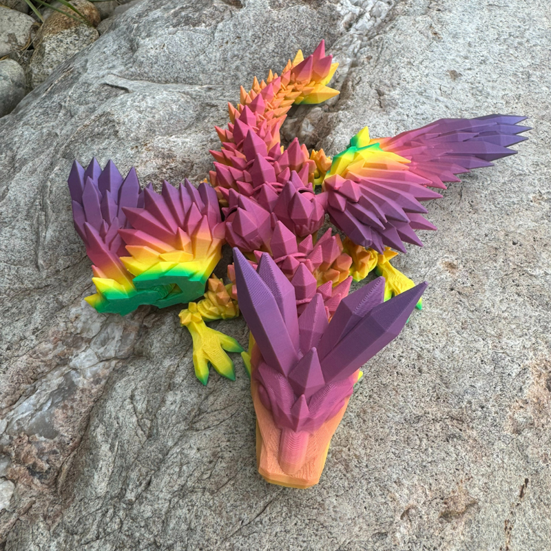 3D Printed Figurine | Crystal Dragon With Wings | 3D Printed Toy | Rotatable and Poseable Joints | Choose Your Color | Customizable