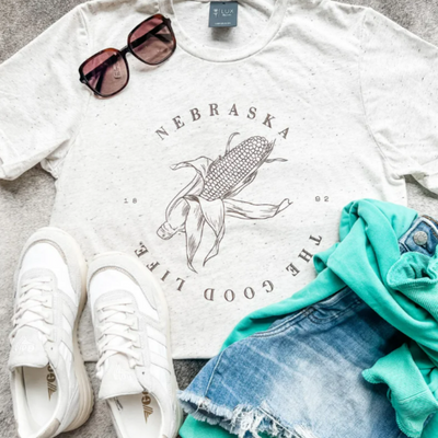 The Good Life T-shirt | Nebraska Corn T-shirt | Tan and Speckled | Unisex | Soft Blended Material | Multiple Sizes