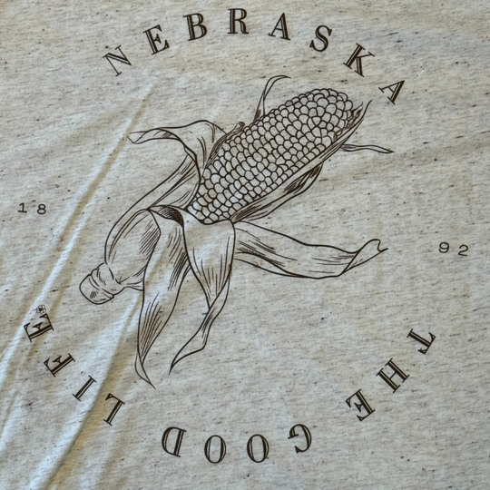 The Good Life T-shirt | Nebraska Corn T-shirt | Tan and Speckled | Unisex | Soft Blended Material | Multiple Sizes | Cute & Simple Style | Breathable