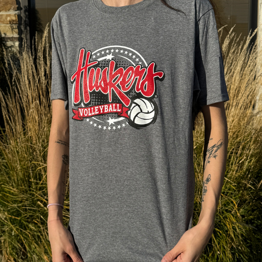 Nebraska Huskers Volleyball T-shirt | Graphite Grey | Soft Blend Material | GBR Volleyball Apparel | Licensed Sports Apparel | Multiple Sizes