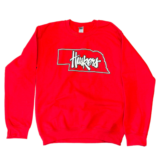 Husker State Crewneck Sweater | Red | Soft Heavy Blend Material | GBR Apparel | Licensed University Of Nebraska at Lincoln Sports Apparel | Multiple Sizes