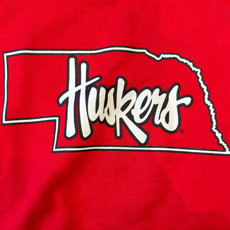 Husker State Crewneck Sweater | Red | Soft Heavy Blend Material | GBR Apparel | Licensed University Of Nebraska at Lincoln Sports Apparel | Multiple Sizes