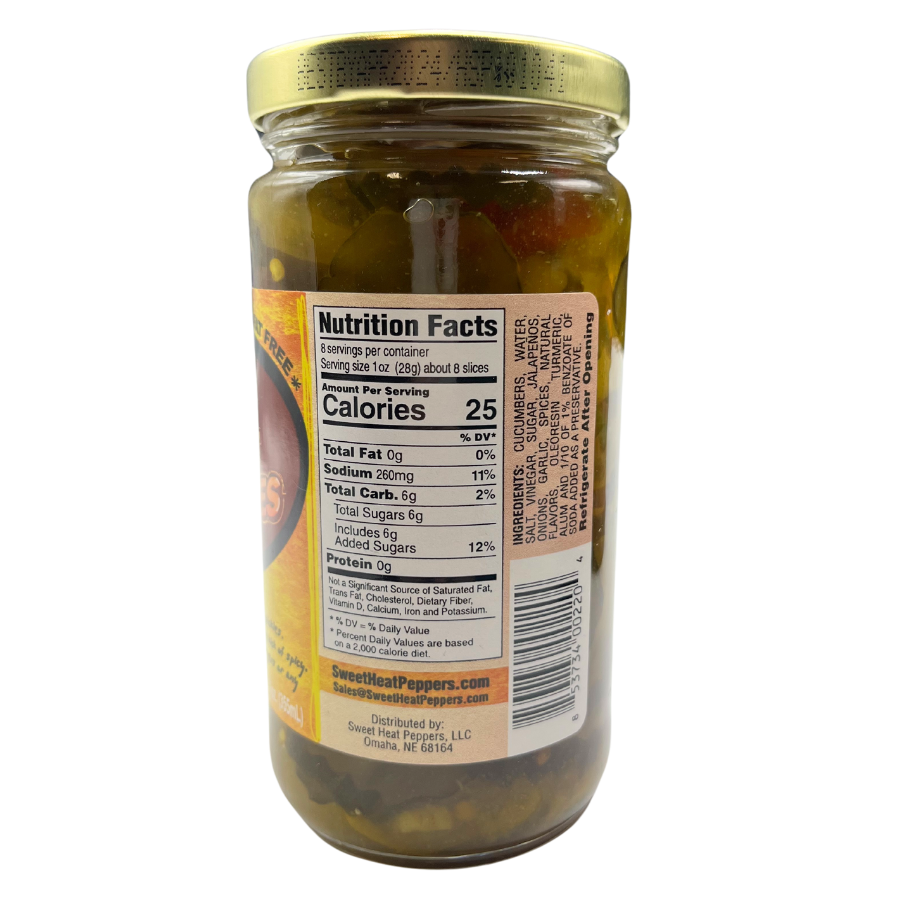 Sweet Heat Pickles | 12 oz. | Fat Free | Adds A Crunchy Kick To Any Ordinary Dish | Sweet And Spicy Pickle Slices | Nebraska Pickles | Perfect For Pickle Lovers | Delicious Savory Topping