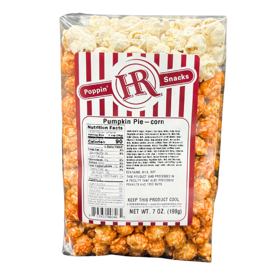 Pumpkin Pie Popcorn | Pack of 3 | 7 oz. | Seasonal Popcorn Flavor | Fresh Pumpkin With Sweet Crust | Made in Gibbon, NE | HR Poppin' Snacks