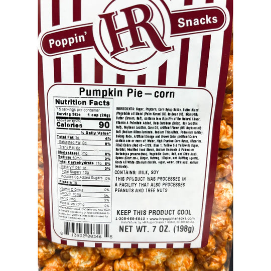 Pumpkin Pie Popcorn | 7 oz. | Seasonal Popcorn Flavor | Fresh Pumpkin With Sweet Crust | Made in Gibbon, NE | HR Poppin' Snacks