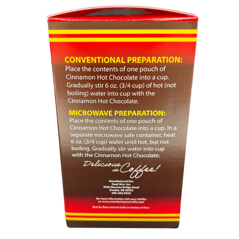 Cinnamon Hot Chocolate | 8 single servings 1 oz. Packets | Premium Dark Chocolate | Warm Madagascar Cinnamon | Perfect For Sharing With Family & Friends | Cup Of Pure Comfort | Cinnamon Lovers | Mannheim Steamroller Hot Chocolate
