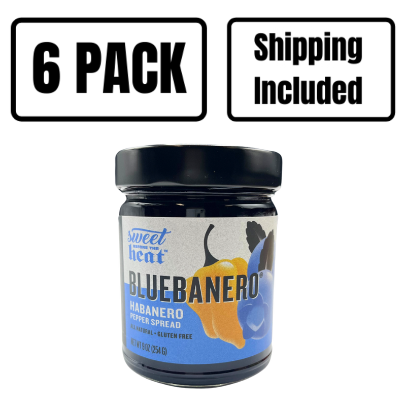 Bluebanero Pepper Spread | 9 oz. Jar | Blueberry Pepper Spread | Gluten Free | Sweet Before The Heat | Compliments Pork Loin and Cream Cheese & Crackers | Natural Ingredients | Nebraska Jelly | Adds A Kick To Any Meal | 6 Pack | Shipping Included