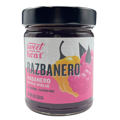 Razbanero Pepper Spread | 9 oz. Jar | Raspberry Pepper Spread | Top Seller | Gluten Free | Sweet and Spicy | Delicious Compliment To Pork Baby Back Ribs, Cheesecake, And Chicken Wings | All Natural Ingredients | Zesty and Fruity Burst Of Flavor