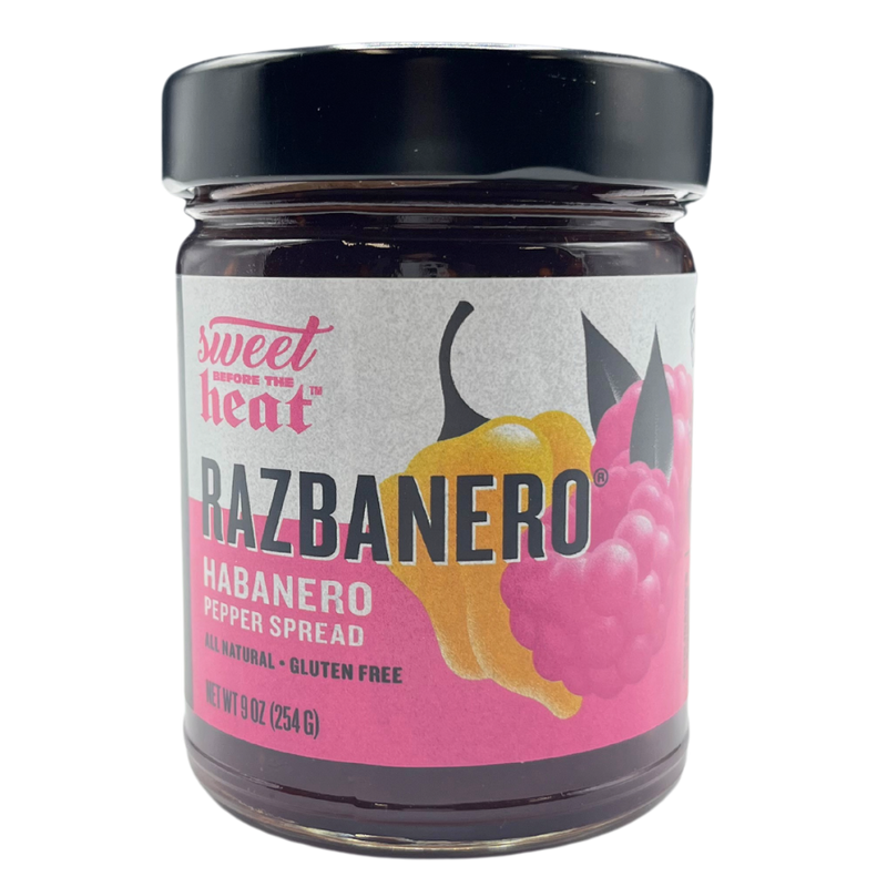 Razbanero Pepper Spread | 9 oz. Jar | Raspberry Pepper Spread | Top Seller | Gluten Free | Sweet and Spicy | Delicious Compliment To Pork Baby Back Ribs, Cheesecake, And Chicken Wings | All Natural Ingredients | Zesty and Fruity Burst Of Flavor