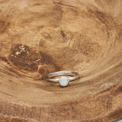 Sterling Silver White Opal Ring on Wood