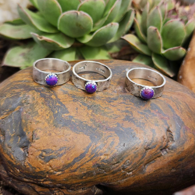 Purple Ring | Purple Mohave Stone & Sterling Silver Band | Hand Crafted | 6mm Stone | Band Width .25" | Multiple Sizes