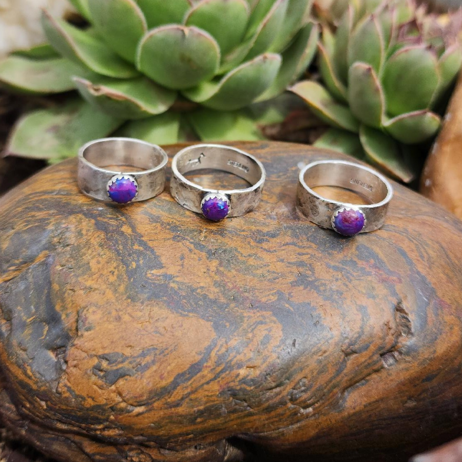 Purple Ring | Purple Mohave Stone & Sterling Silver Band | Hand Crafted | 6mm Stone | Band Width .25" | Multiple Sizes