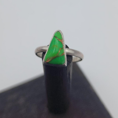 Triangle Ring | Green Mohave Stone & Sterling Silver Band | 925 Silver | Hand Crafted | One of a Kind Ring | No Two Alike | Size 8.5