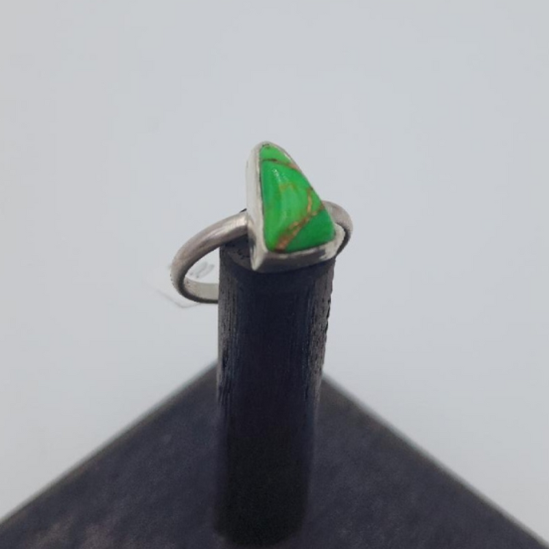 Triangle Ring | Green Mohave Stone & Sterling Silver Band | 925 Silver | Hand Crafted | One of a Kind Ring | No Two Alike | Size 8.5