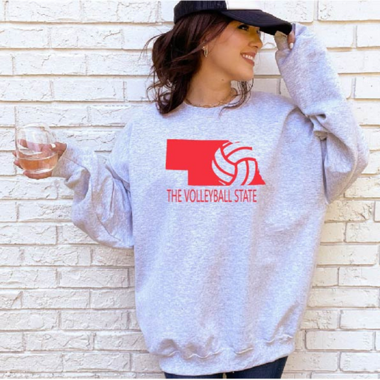 Nebraska Volleyball Crew Neck | The Volleyball State | Gray White | Perfect for Volleyball Fans | Perfect Gift for Volleyball Lovers | Comfy, Soft Material | Wear To Any Occasion | Support Your State | Cute, Sporty Crew Neck