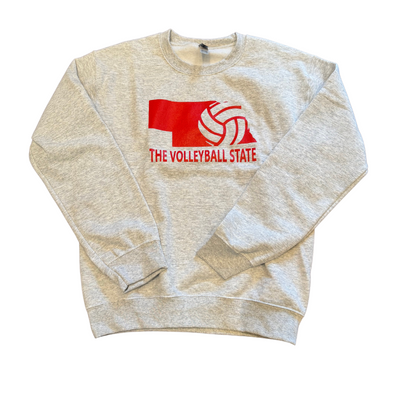 Nebraska Volleyball Crew Neck | The Volleyball State | Gray White | Perfect for Volleyball Fans | Perfect Gift for Volleyball Lovers | Comfy, Soft Material | Wear To Any Occasion | Support Your State | Cute, Sporty Crew Neck