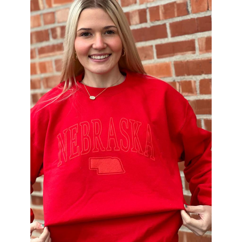 Nebraska Crew Neck | Red on Red | Perfect for Nebraska Fans | Gift for Nebraska Lovers | Comfy, Soft Material | Pairs With All Outfits | Cute, Sporty Crew Neck