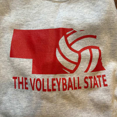 Nebraska Volleyball Crew Neck | The Volleyball State | Gray White | Perfect for Volleyball Fans | Perfect Gift for Volleyball Lovers | Comfy, Soft Material | Wear To Any Occasion | Support Your State | Cute, Sporty Crew Neck